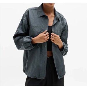 ATHLETA Women’s Lunar Sheen Snap Button Down Blue Shirt Size S NEW